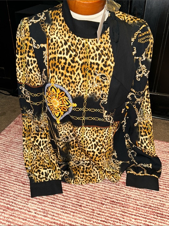 Ovi Tops - Ovi Leopard & Chain Print Blouse in Black and Gold
